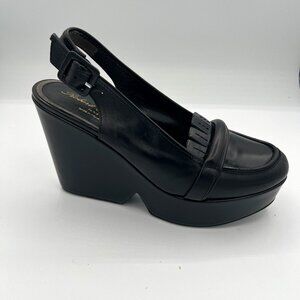 Robert Clergerie Black Wedge Slingback Loafers